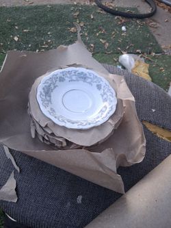 Vintage Porcelain tea cups plates and bowls with Floral Pattern