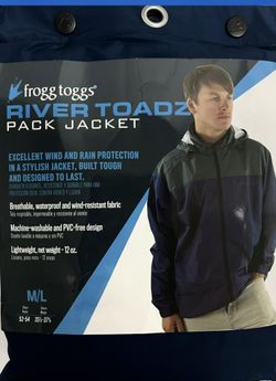 Mens size Large Like New “frogg toggs” brand rain/wind jacket. Navy & Dark Gray. See More Below!