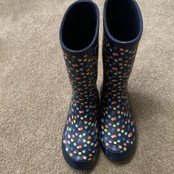 Girl Rain boots , Youth Size 2, Blue Color With Dots 