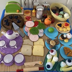 100+ Pieces of Child Size Play Kitchen Accessories Dishes Pots Pans