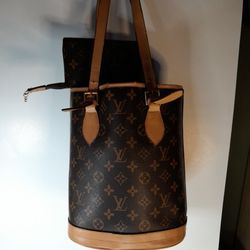 Louis Vuitton Bucket PM Shoulder Tote Bag Monogram Leather Brown