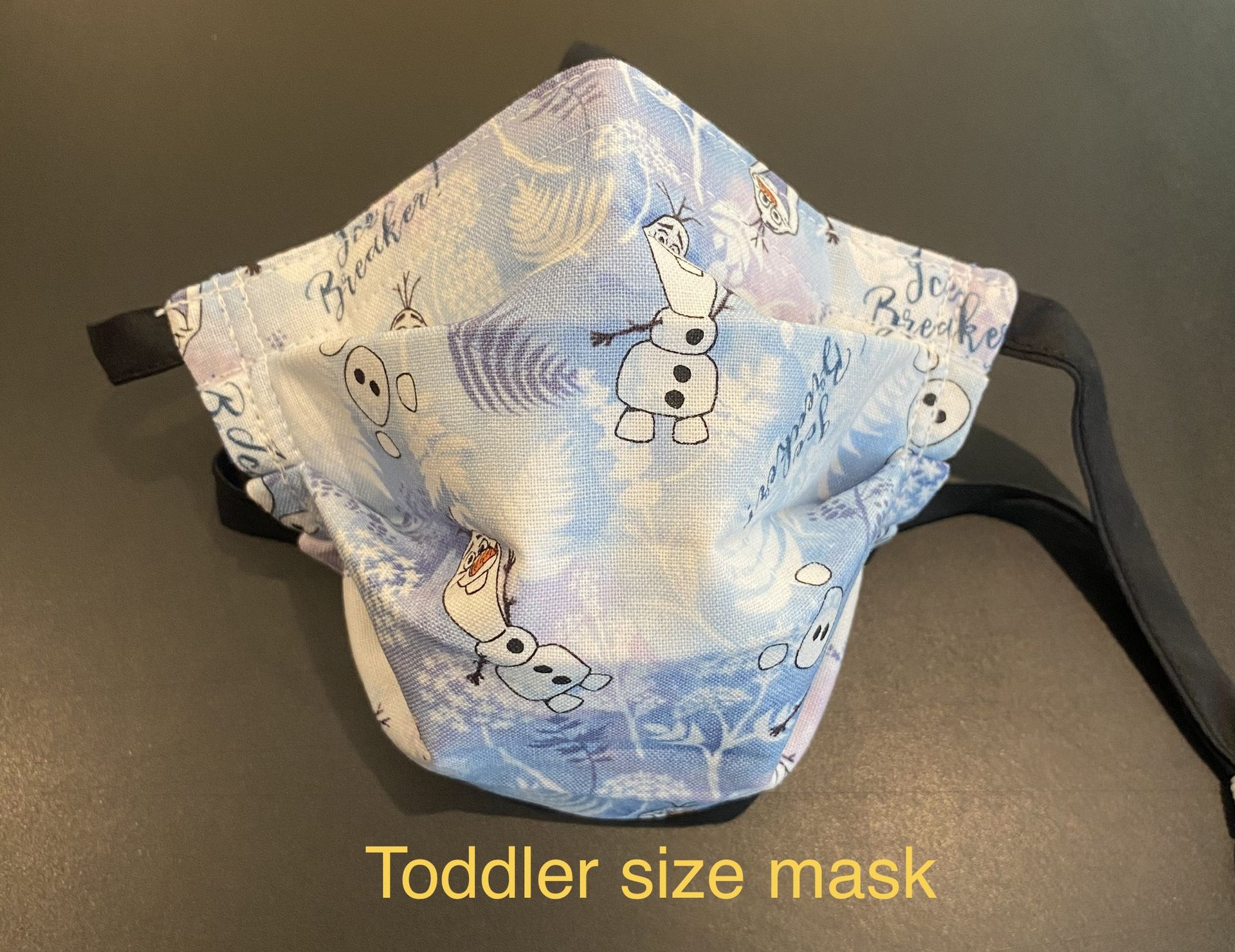 Handmade Disney Frozen Olaf Toddler face mask fits 2 to 3 years old with Adjustable ear straps and nose wire