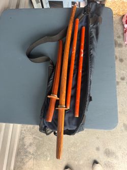 Wooden Bokken and Training Sticks with Carry Bag