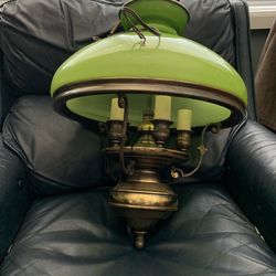 Antique Victorian 19 century green opaline glass bronze ceiling chandelier