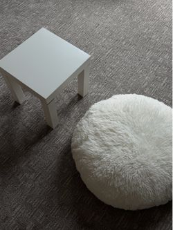 White Side Table + Round Floor Cushion