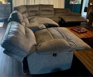 Grey electric recliner sectional couch