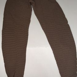 TAHIRA Brown Ribbed Pants – Stretchy Comfy Lounge Pants 