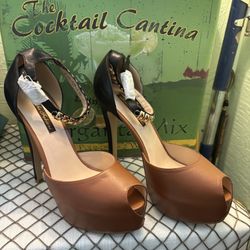 Sasha Fabiani Brown and black leather platform heels