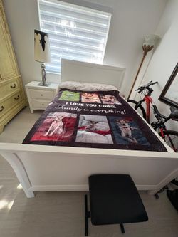 White bed frame with drawer