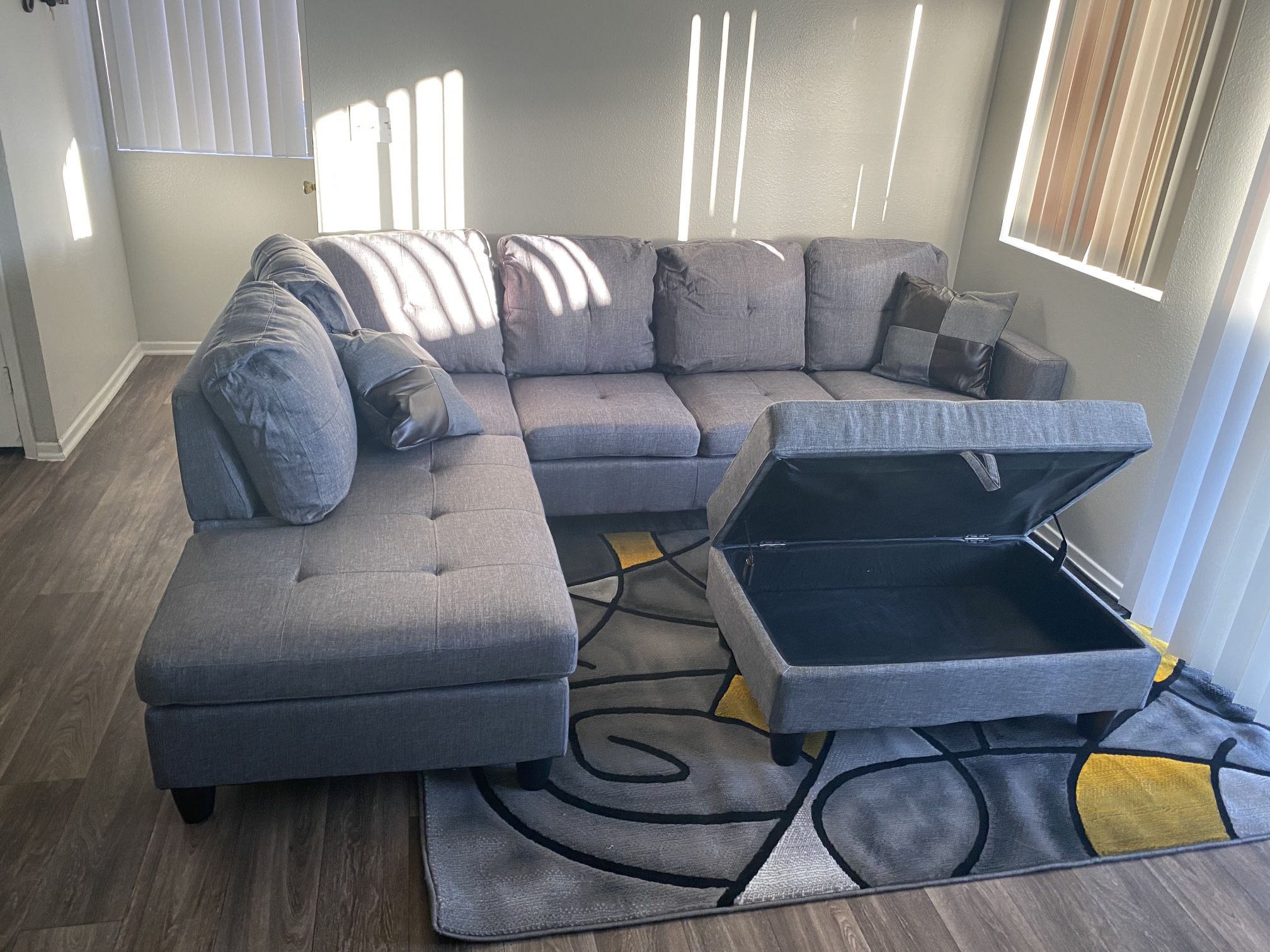 Grey Left Facing Sectional Sofa Set w/ Ottoman (Right or Left Chaise)