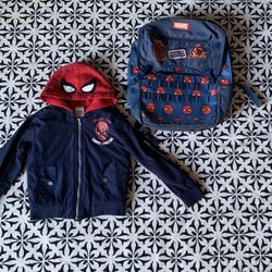 Disney Store Spider Men 🕷Bundle Jacket In Great Condition Size 5-6 Backpack In Used Condition 