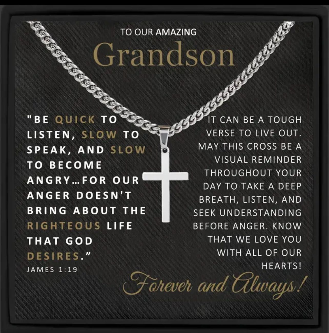 1pc Classic Stainless Steel Silvery Cross Pendant Necklace, Birthday Anniversary Gift For Him, Easter Party Gift To Grandson, Necklace + Gift Box + Ca