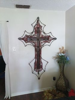 Iron and wood 5ft cross wall art