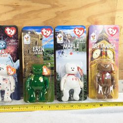 Full 4 Set RARE Ronald McDonald Charity TY Beanie Babies Original Packaging 1999 SEALED
Glory the Bear 
Erin the Bear 
Maple the Bear 
Britannia the B