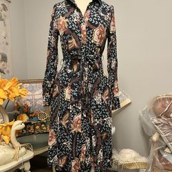 LOFT Paisley Dress w/ Waist Tie Sz 0