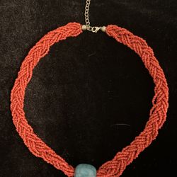 Vintage Twisted Coral &Turquoise Necklace 18.5”