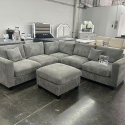 Brand New Comfy Corduroy Sectional Set W/ Ottoman 