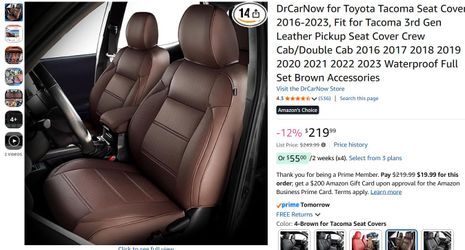 Tacoma 3rd Gen 2016-2023 DrCarNow Car Seat Covers *Full Set* PU Leather Brown