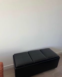 Black Faux Leather Storage Ottoman Bench