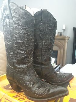 Black Goat Sequence Inlay Boots (Corral)