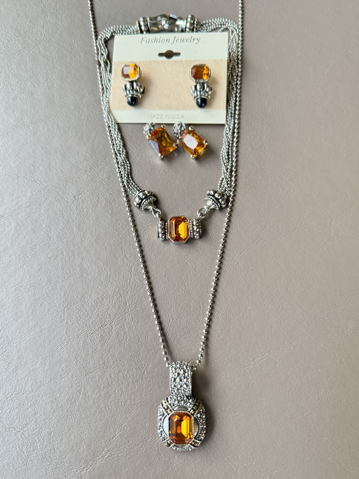 New/Unused Michael Morrison MX Earrings With Pendant Necklace (2) & Earrings Set 2-tone