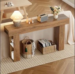 NEW! 63" Modern Farmhouse Console Table with CHARGING STATION & LED Lights - Narrow Entryway Table Suitable for Behind Couch, 2-Tier Storage Shelf, Li
