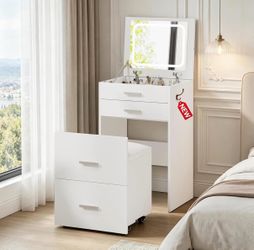 Vanity Table Set with LED Mirror and Drawers
