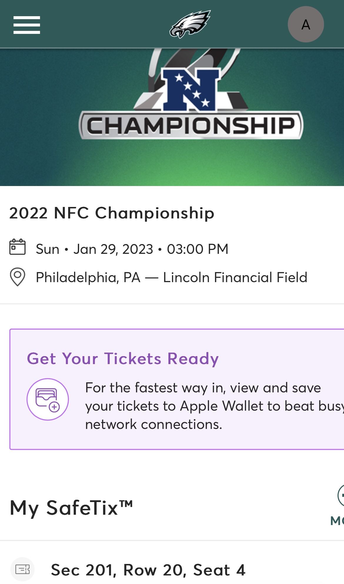 NFC Championship Tickets $750