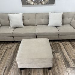 Tan Ashley Modular Sectional Sofa Couch Ottoman Very Comfy, Modern, Functional
