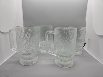 ​Vintage Indiana Glass Crystal Ice Tree Bark Footed Glass Beer Mugs Set of 4