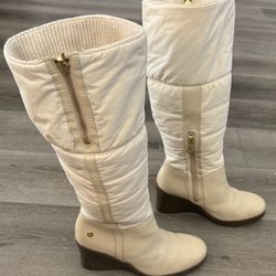 Ugg Australia Foldover s/n 1944 LEONA Wedge Cream Quilted Shearling Boot Sz 7
