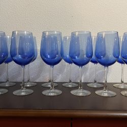 12 Blue Wine Glasses 