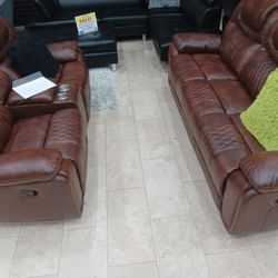 *Ad Special*---Santiago Brown Leather Reclining Sofa/Loveseat Sets---Delivery And Easy Financing Available 💪