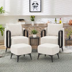 Accent Chair with Ottoman,Velvet Upholstered Living Room Chairs Reading Single Sofa Chair（Ivy）