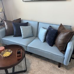Convertible Futon Sofa Bed-Light Blue
