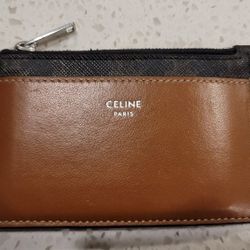 CELINE ZIPPED CARD HOLDER IN TRIOMPHE CANVAS AND LAMBSKIN