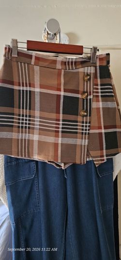 Plaid Mini Skirt with shorts, Button Detail