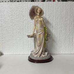 VINTAGE G. ARMANI STILE  FIGURINE “ LADY WITH PARASOL” 13”H, Wood Base 6”/5”