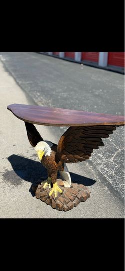 Carved Wood American Eagle Console Hall Table( the tabletop unscrews)