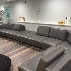 Modern Bonded Leather Grey Sectional Sofa