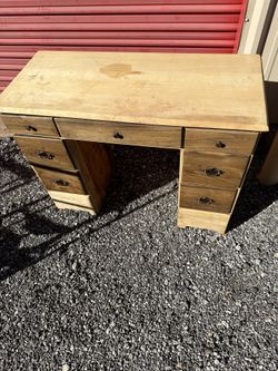 Wooden Desk With Metal Handles
