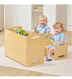 Table and Chair Set, Wooden Toddler Table and Chair Set with 2 Chairs, Adjustable Height Montessori Chair and Activity Table, Ideal for Reading, Eatin