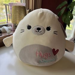 Squishmallows Lucille the White Seal ‘Hugs & Squishes’ 12” Valentine’s Day Plush