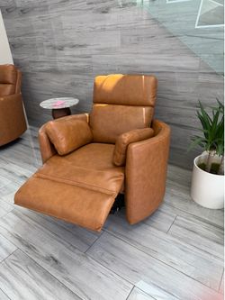 New full Leather Brown Orange rocking reclining couch chair