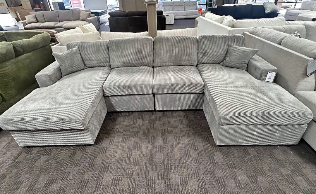 Brand New Fog Color Corduroy Sectional Sofa Couch (New In Box) 
