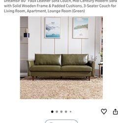Faux Leather Green Couch - 80”