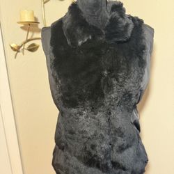 MAX MARA Black Down Puffer Vest Gilet Faux Fur Collar Trim Luxury Outerwear   XL