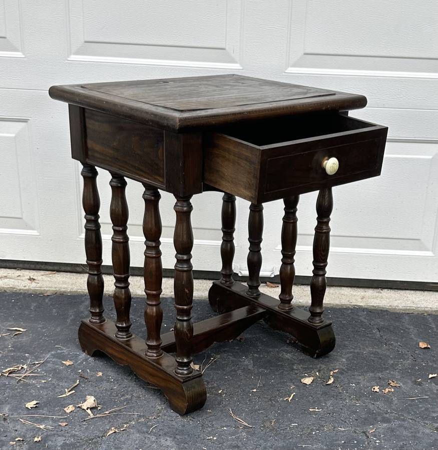Vintage Antique Farmhouse Wood 1 Drawer Bed Side End Accent Table Nightstand