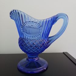 Vintage Cobalt Blue Glass Mount Vernon Pitcher