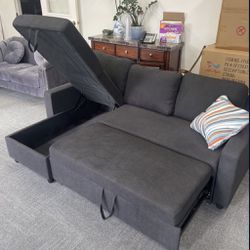 Grey Microfiber Sectional Sleeper Sofa Couch And Ottoman